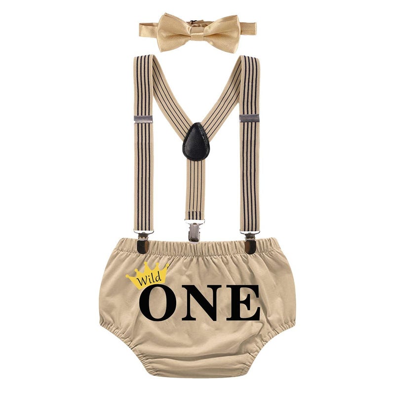 MYRISAM Wild ONE Cake Smash Outfit Boy First Birthday Photo Shoot Printed Bloomers Suspenders Bowtie Baby Shower Costume - Image 1